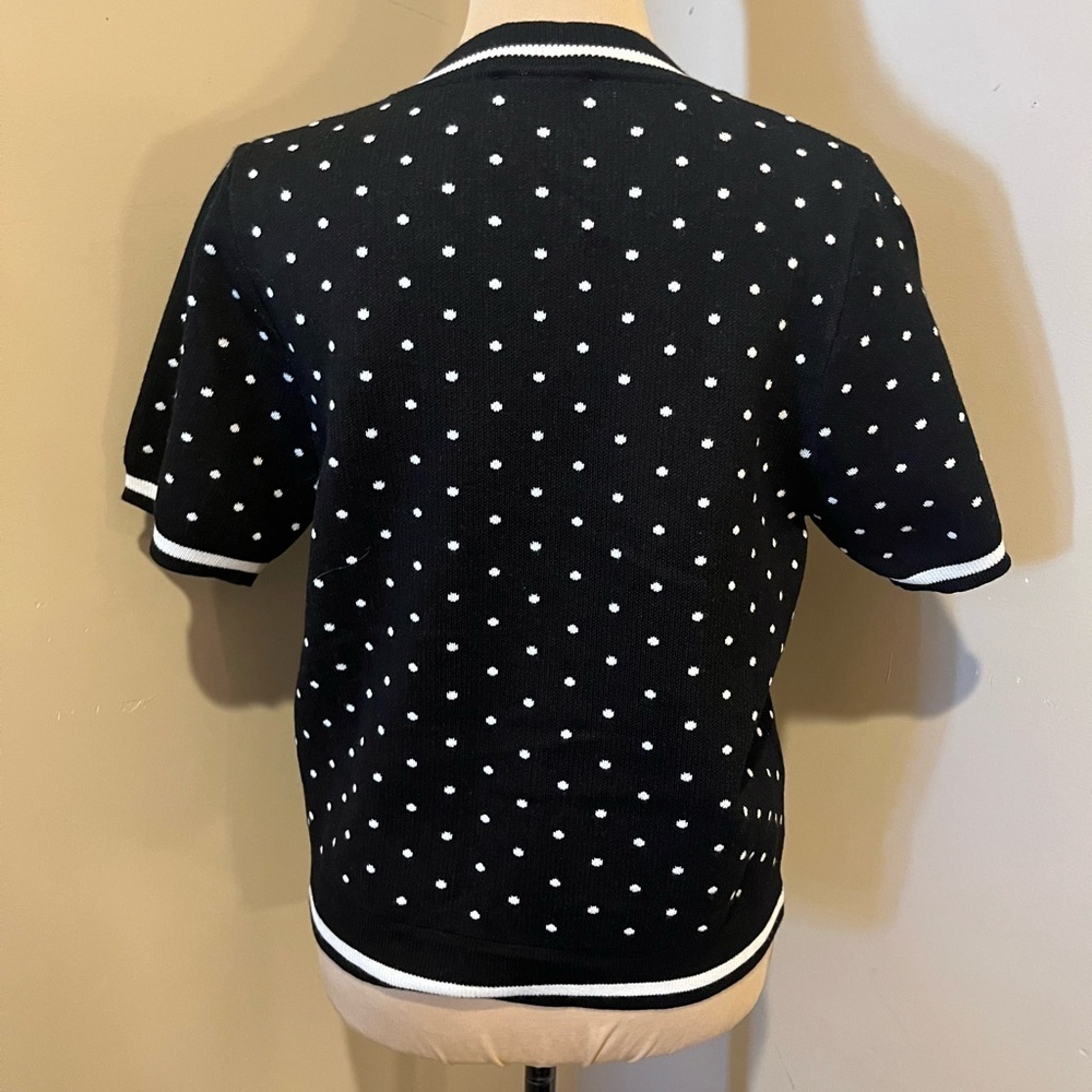 Adrianna Papell Black with White Polka Dot Short sleeve Sweater, size Large - Picture 2 of 6